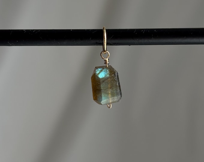 Faceted Labradorite Charm – Gold, Silver, or Stainless Steel Pendant