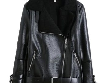 Chaqueta de aviador de piel auténtica: abrigo de invierno para mujer con forro de piel sintética