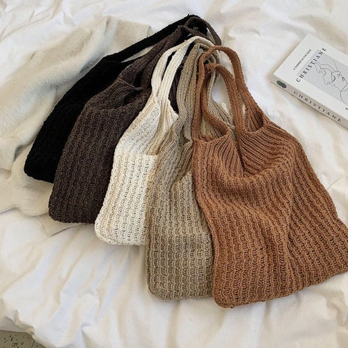 Crochet Tote Bags Knitted Shoulder Bag Back to School Gift Etsy