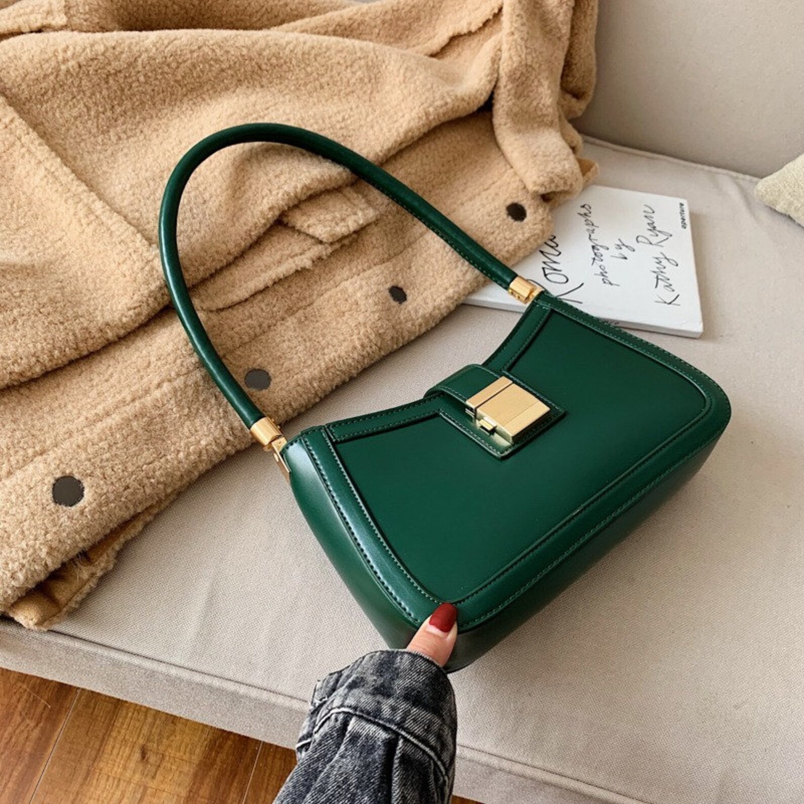 Korean Style Minimalistic Leather Lock Hangbag Aesthetic - Etsy