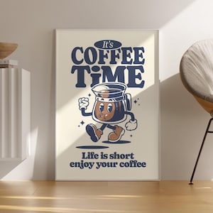 Retro Kaffee Poster Druckbare Wand Kunst Druck Retro Coffee Time Minimalistische Wandkunst Moderne Wandkunst Coffee Shop Retro Zitat