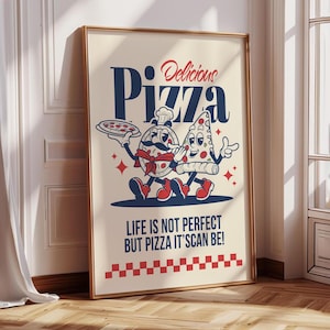 Retro Cartoon Pizza Art Print: Kitchen Wall Decor (Digital Download)