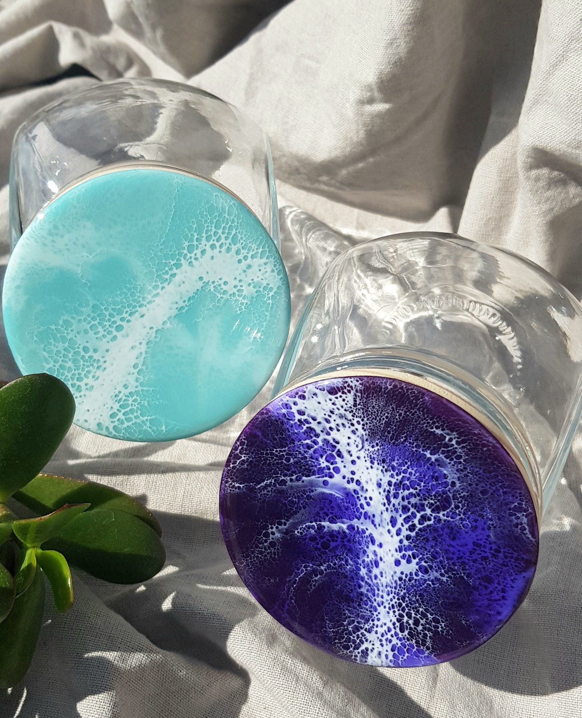 Bocal en Verre, Couvercle Bois, Résine Epoxy Effet Ocean