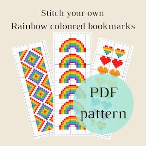 Bright Rainbow Cross Stitch Bookmarks PDF pattern and instructions // intro to cross stitch | pdf pattern | book lovers gift | rainbow pride
