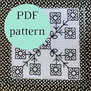 Floral Blackwork starter sampler PDF pattern and instructions // Blackwork embroidery | introduction to blackwork | pdf pattern |floral art