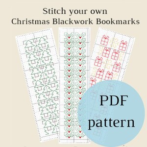 May include: Three blackwork bookmark patterns for Christmas. The patterns are for a Christmas tree, holly, and presents. The patterns are on a grid and are ready to be stitched. PDF pattern.