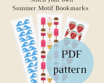 Summer Motifs Cross Stitch Bookmark PDF pattern and instructions /introduction to cross stitch | pdf pattern | gift for book lovers | summer