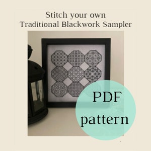 Traditional Blackwork Sampler PDF pattern and instructions // Blackwork embroidery | introduction to blackwork | pdf pattern | |sampler