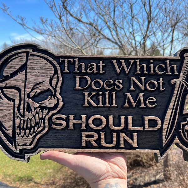 Spartan - Skull - That Which Does Not Kill Me Should Run Sign File -  SVG, laser cut files, Cnc wood, Dxf, INSTANT DOWNLOAD