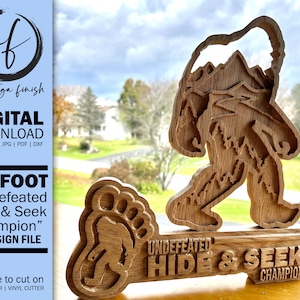 Bigfoot Sign - "Ongeslagen Hide & Seek Champion" Sign File - SVG, Yeti, lasergesneden bestanden, Cnc hout, Dxf, INSTANT DOWNLOAD,