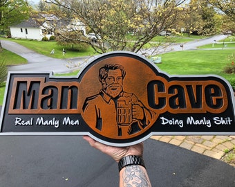 Carved Man Cave Sign - “Real Manly Men Doing Manly Sh*t” - 24' x 10.25"