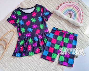 Neon Gummy Bear Peplum + Bikers Set
