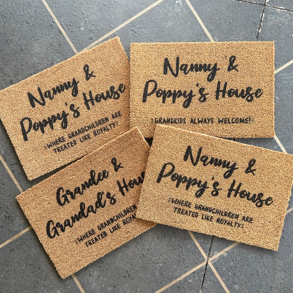 Nanny Poppy's House Doormat, Personalised Grandparents Welcome Doormat, Gifts for Grandparents, Grandchildren Spoiled, Christmas Gift Idea