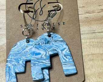 Blue & White Marbled Earrings – Ocean Gemstone Vibe – Boho Clay Statement Gift