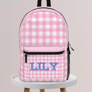Personalized Pink Gingham Backpack - Custom Name Bag for School, Travel, Gifts, Back to School, Kids Backpack