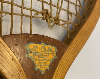 Antique Ty Cobb WB Jarvis Tennis Racket, carrier and balls