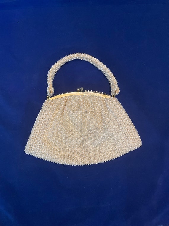 Vintage White 50's Corde Beaded Handbag by Lumured