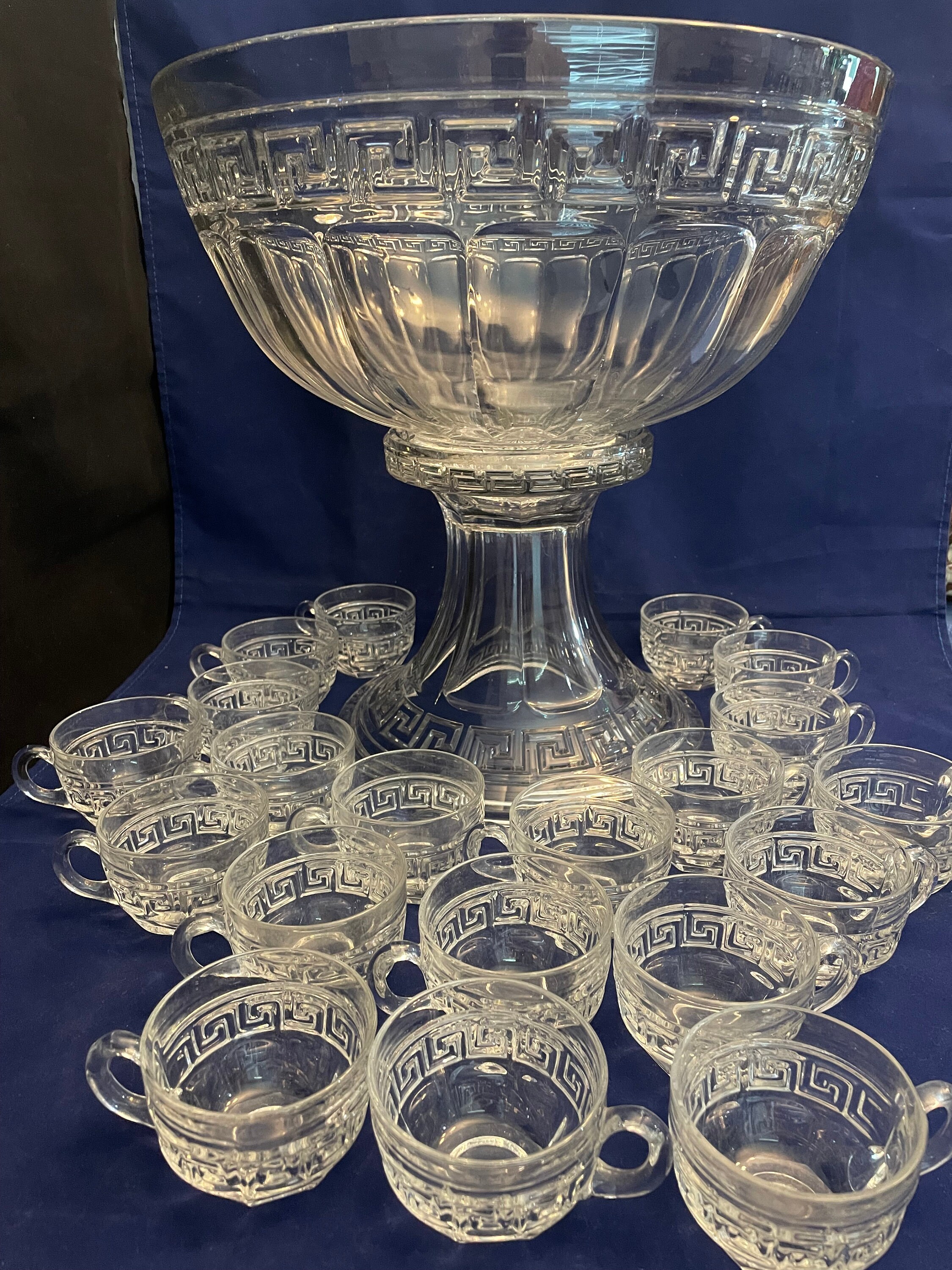 Heisey Greek Key Punch Bowl Set 22 Pieces Etsy