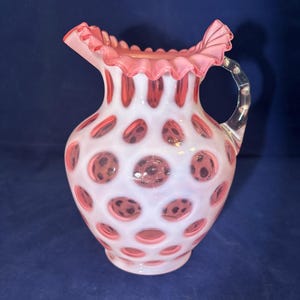 Fenton Cranberry Opalescent Coin Dot Pitcher 8”t