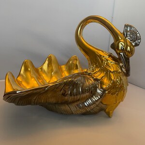 Italian Porcelain Gold and Silver Swan Shell Bowl
