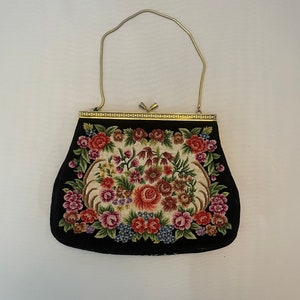 Vintage Tapestry Petit Point Black Floral handbag