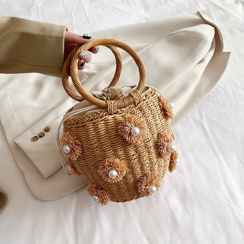 Raffia Straw Summer Bucket Bag Etsy