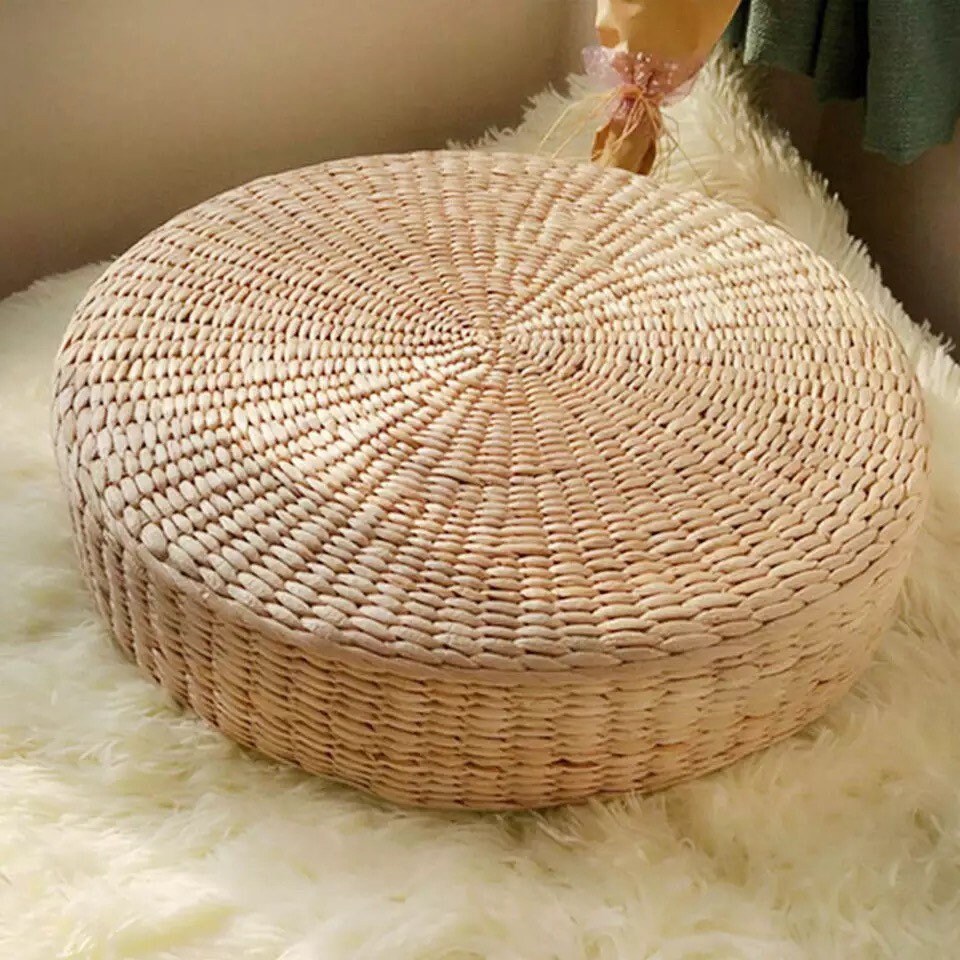 Pouf de Sol Rond en Coque Paille