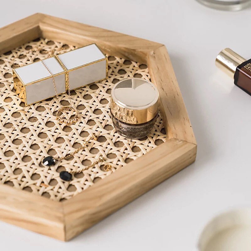 Plateau à Bijoux en Rotin Bois Boho Fait La Main
