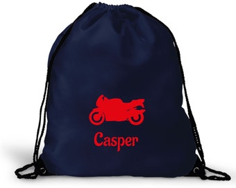 Personalised Motorbike Gym Bag, PE bag, for School - Choose Colour, Add name