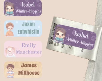 Personalised Kawaii Photo Upload Name Labels for Clothes, Anime Style School Labels, Waterproof Kids Name Stickers