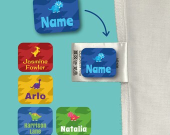 Dinosaur Stick On Clothing Labels | Waterproof Name Stickers for Kids (22mm x 18mm)