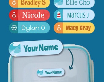 Nautical Personalised Name Stickers | Kids Name Labels | Stick On Labels | Waterproof School Name Stickers | Nursery Labels