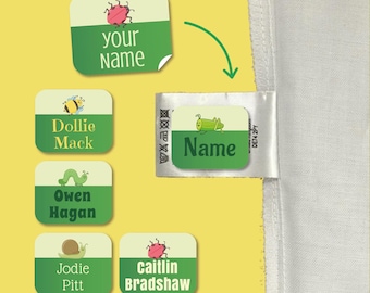 Personalised Bug Name Labels for Clothes | Waterproof Stick-On Kids Name Stickers
