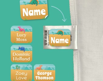 Personalised Deluxe Dinosaur Stick On Clothing Name Labels | Kids Name Labels for Clothes | Stick On Clothing Labels | Waterproof