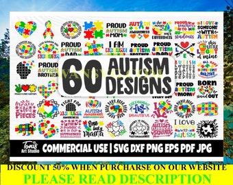 60 bundle SVG autismo, consapevolezza dell'autismo in formato SVG, citazione sull'autismo in formato SVG, Au-some SVG, Mamma autismo in formato SVG