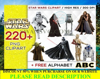 Oltre 220 STAR WARS Bundle Png, Yoda Png, Compleanno di Star Wars, Festa di Star Wars