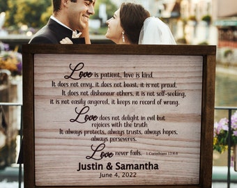 Love is Patient Love is Kind/1 Corinthians 13/Personalized Wedding/Anniversary Gift/Scripture sign/Marriage Prayer/Couples sign/Family Name