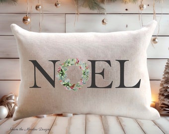 Noel Christmas Pillow Cover/Rustic Christmas Wreath Pillow/Noel with Wreath Pillow/Farmhouse Decor/Holiday Pillow/Joyeux Noel Pillow