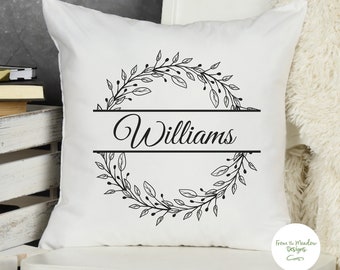 Family Name Pillow Cover/Custom Couple Pillow/Personalized Wedding Gift/Engagement Gift/Housewarming Gift/Wreath Family Name Pillow