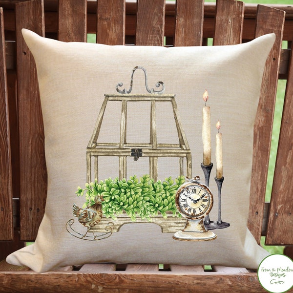 Vintage Style Farmhouse Throw Pillow/Rustic Farmhouse Decor/Pillow Cushion Cover/Eucalyptus Pillow