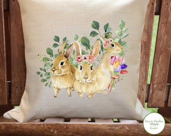 Easter Pillow Cover/Easter Bunny Pillow Cover/Cute Bunny Rabbits with flowers/ Personalized Pillow/Custom Pillow Cover/Spring Decor