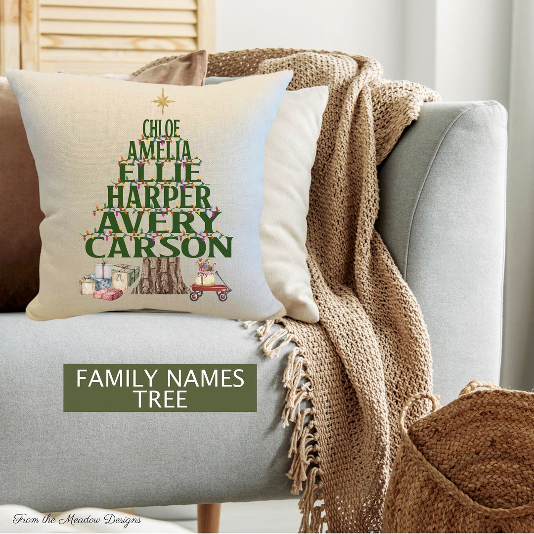 Personalized Christmas Pillow Cover/family Names Pillow/christmas Tree