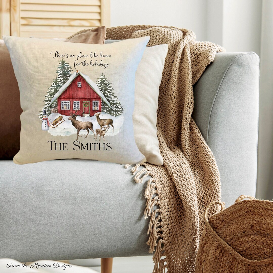 Personalized Christmas Pillow Cover/family Name Pillow/cabin Etsy