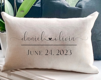 Custom Couple Pillow Cover/Personalized Wedding Gift/Couple Names/Baby Name/Stats/Engagement Gift/Wedding date Pillow/Farmhouse Style