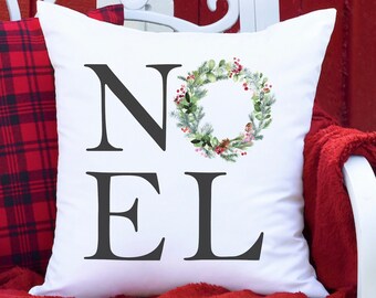 Noel Christmas Pillow Cover/Rustic Christmas Wreath Pillow/Noel with Wreath Pillow/Farmhouse Decor/Holiday Pillow/Joyeux Noel Pillow