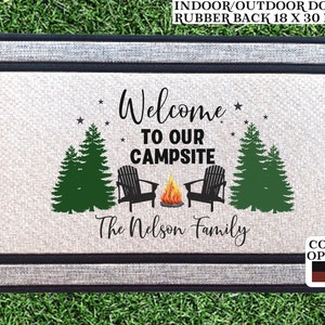 Personalized Camping Doormat - Camper RV Mat - Family Name Doormat - Weatherproof Doormat - Housewarming Gift - Welcome to our Campsite Mat