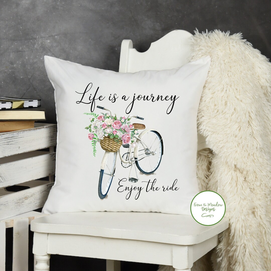 Vintage Bicycle Pillow Cover/bicycle With Basket of Flowers/life is a