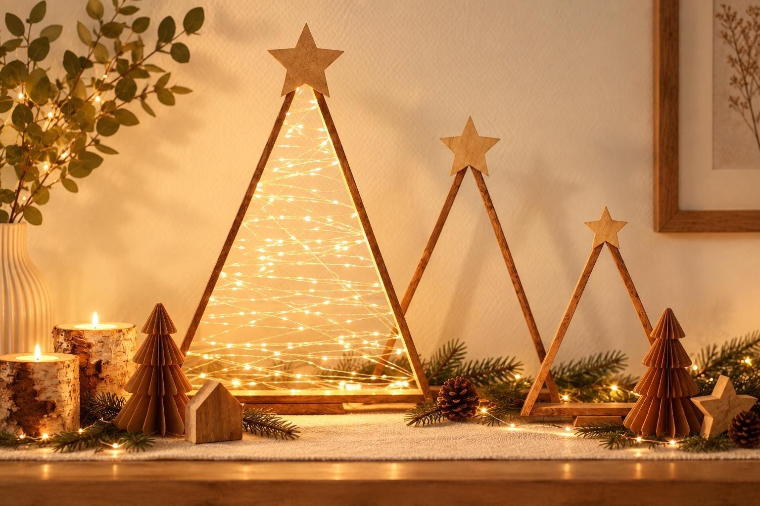 Weihnachtsdekoration holz mit licht