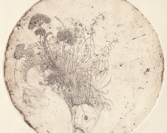 Detailierte Intaglio-Radierung in limitierter Auflage Ende April, Kunstdruck Druckgrafik