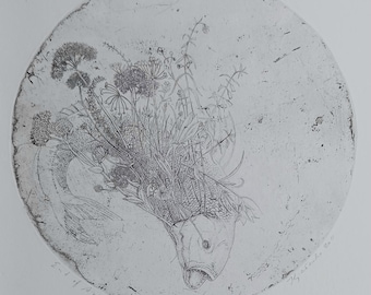 Detailierte Intaglio-Radierung in limitierter Auflage Ende April, Kunstdruck Druckgrafik